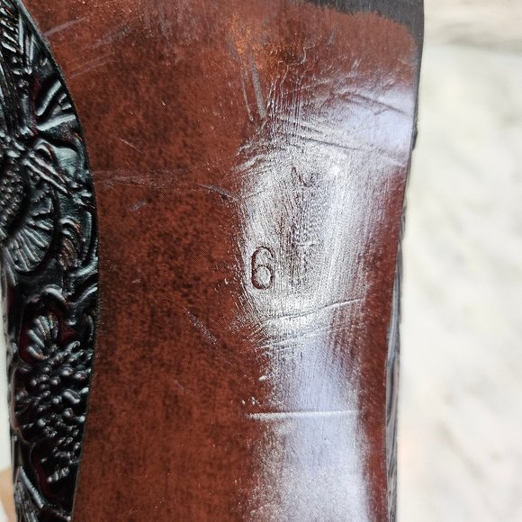 VTG Pertti Palmroth Women's Burgundy Leather Embossed Point Toe Ankle Boots 6 - Picture 13 of 15